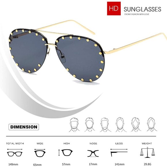 Women Rimless Oversized Studded Sunglasses Gradien main image 5